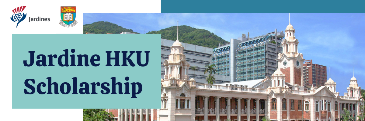 Banner for Jardine HKU Scholarship with HKU Main Building as the background photo