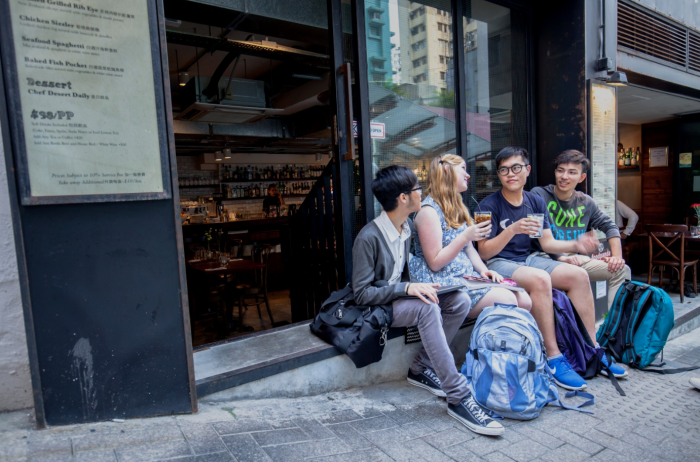 Students from different nationalities gathering at the cafe